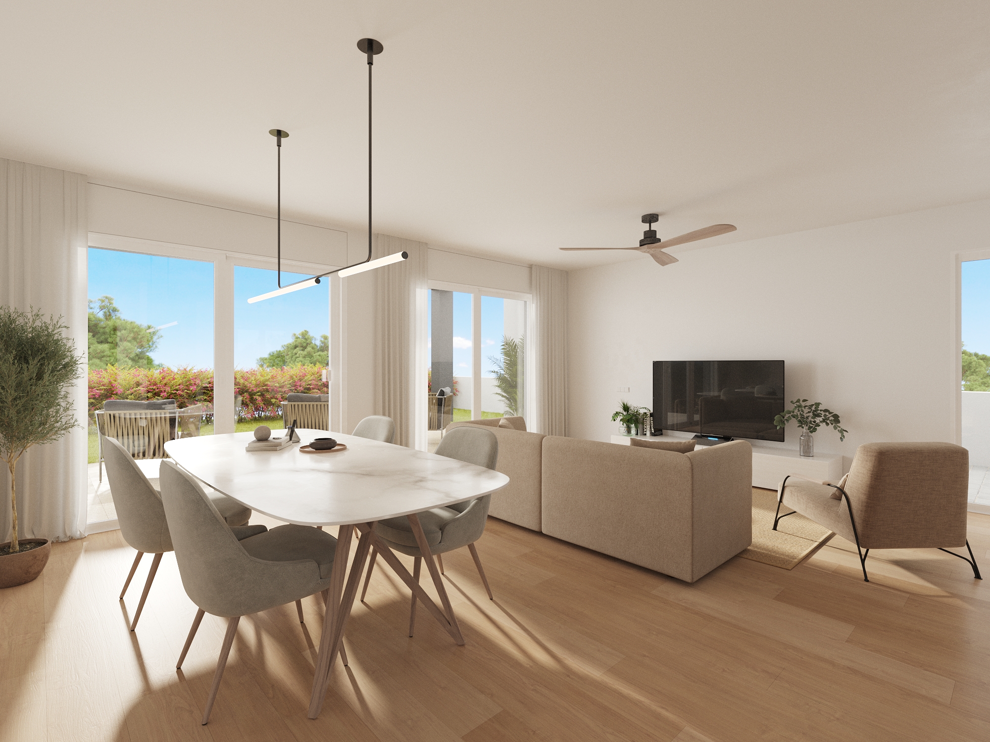 B1.1_Breeze-phase 3-TOWNHOUSE-Balcon Finestrat-salon-Jun 25 Nueva promoción de casas adosadas en construcción en Balcon de Fienstrat,