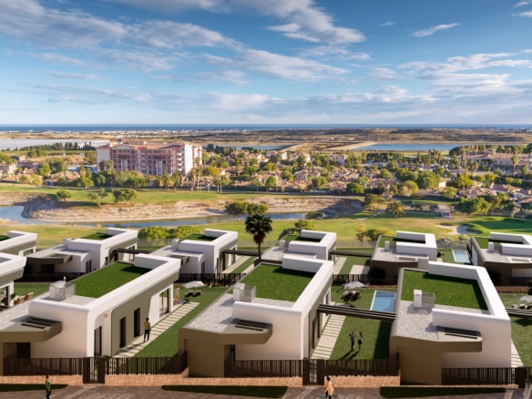 Villa independiente de nueva promocion en Alicante con vistas la golf y playa.