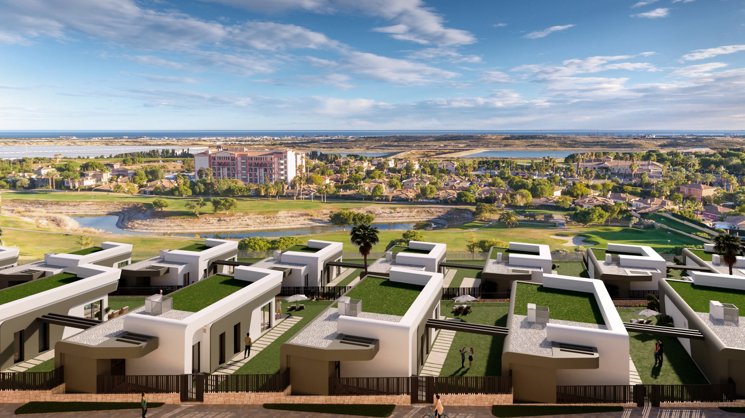 Villa independiente de nueva promocion en Alicante con vistas la golf y playa.