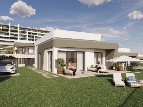 Villa independiente de nueva promocion en Alicante con vistas la golf y playa.