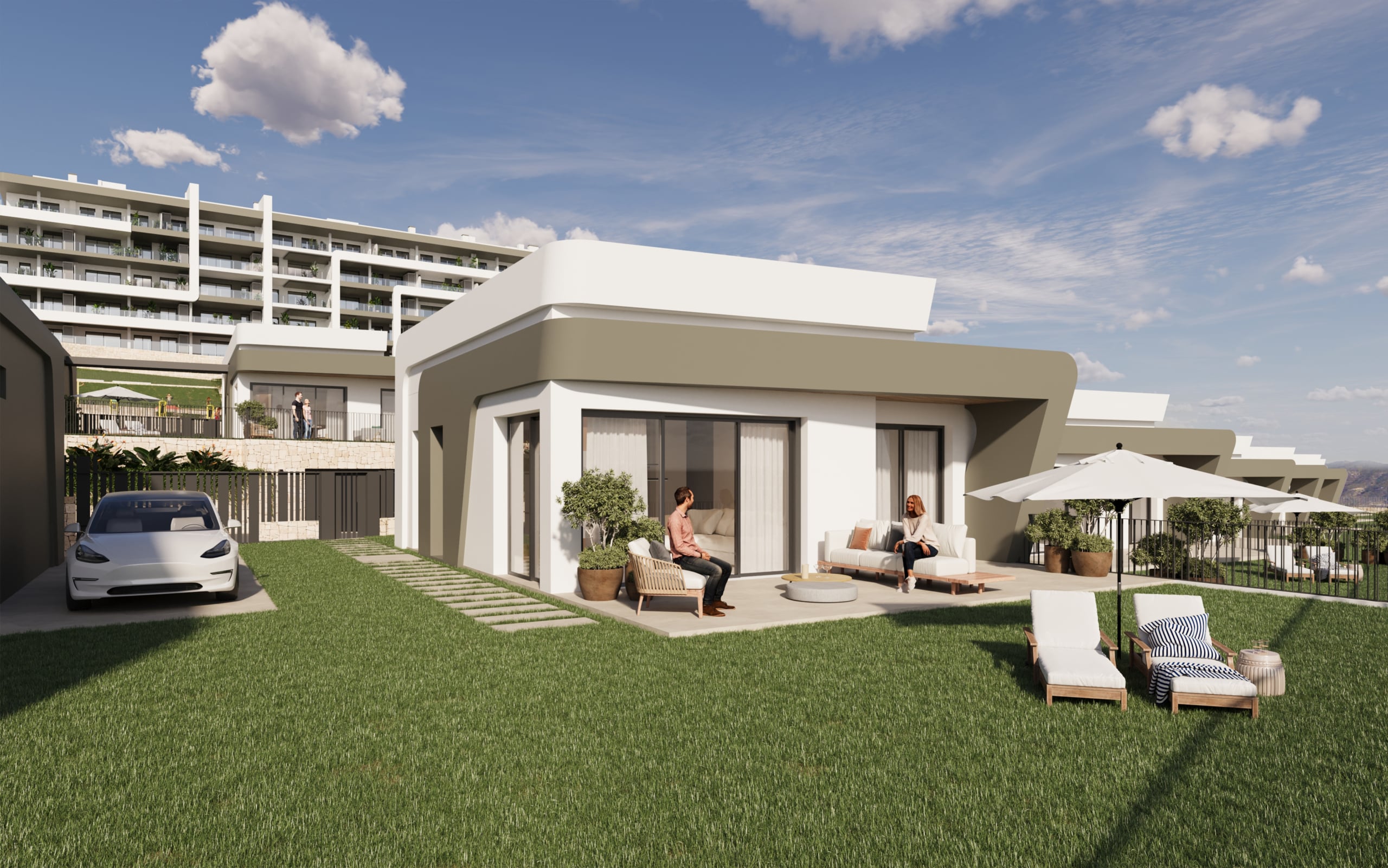 Villa independiente de nueva promocion en Alicante con vistas la golf y playa.
