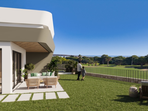 Villa independiente de nueva promocion en Alicante con vistas la golf y playa.
