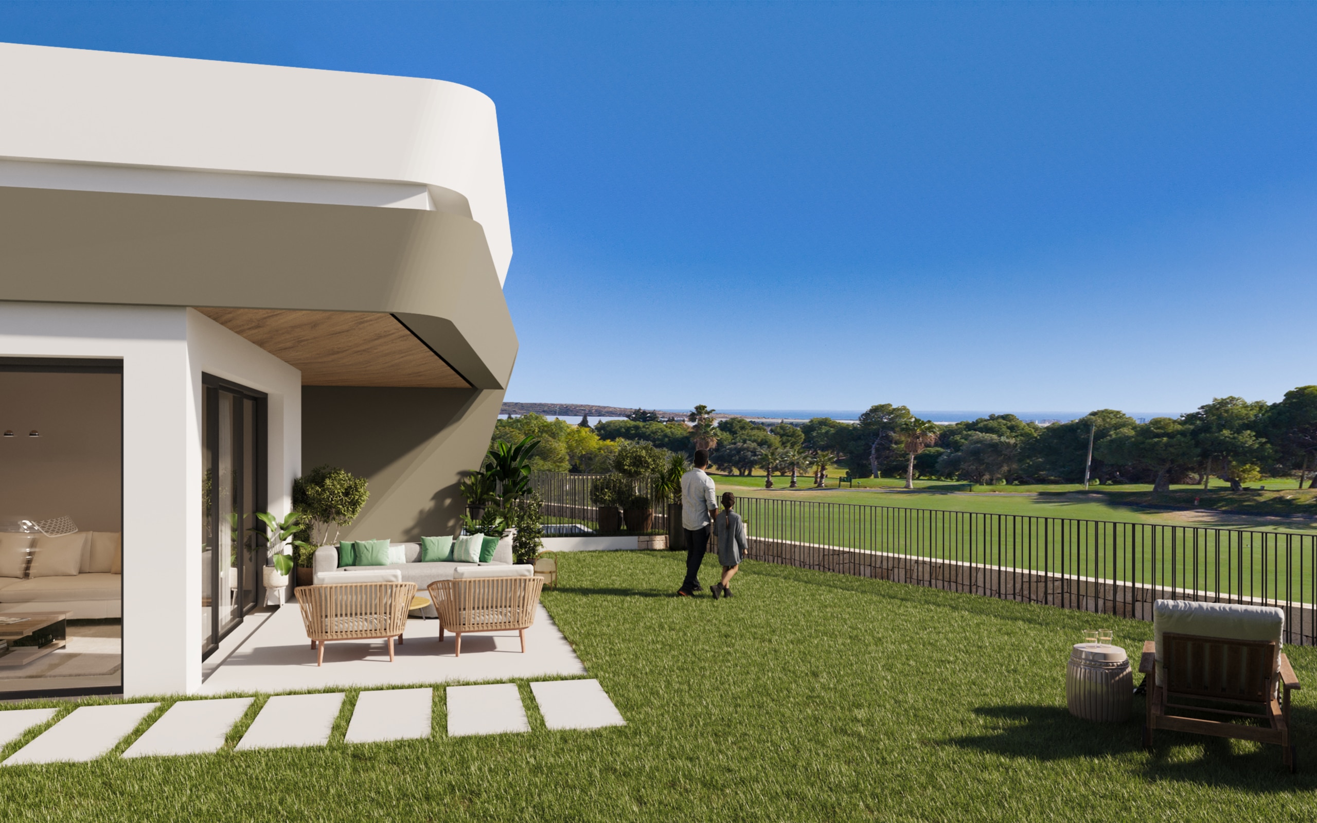 Villa independiente de nueva promocion en Alicante con vistas la golf y playa.