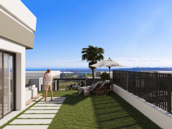 Villa independiente de nueva promocion en Alicante con vistas la golf y playa.