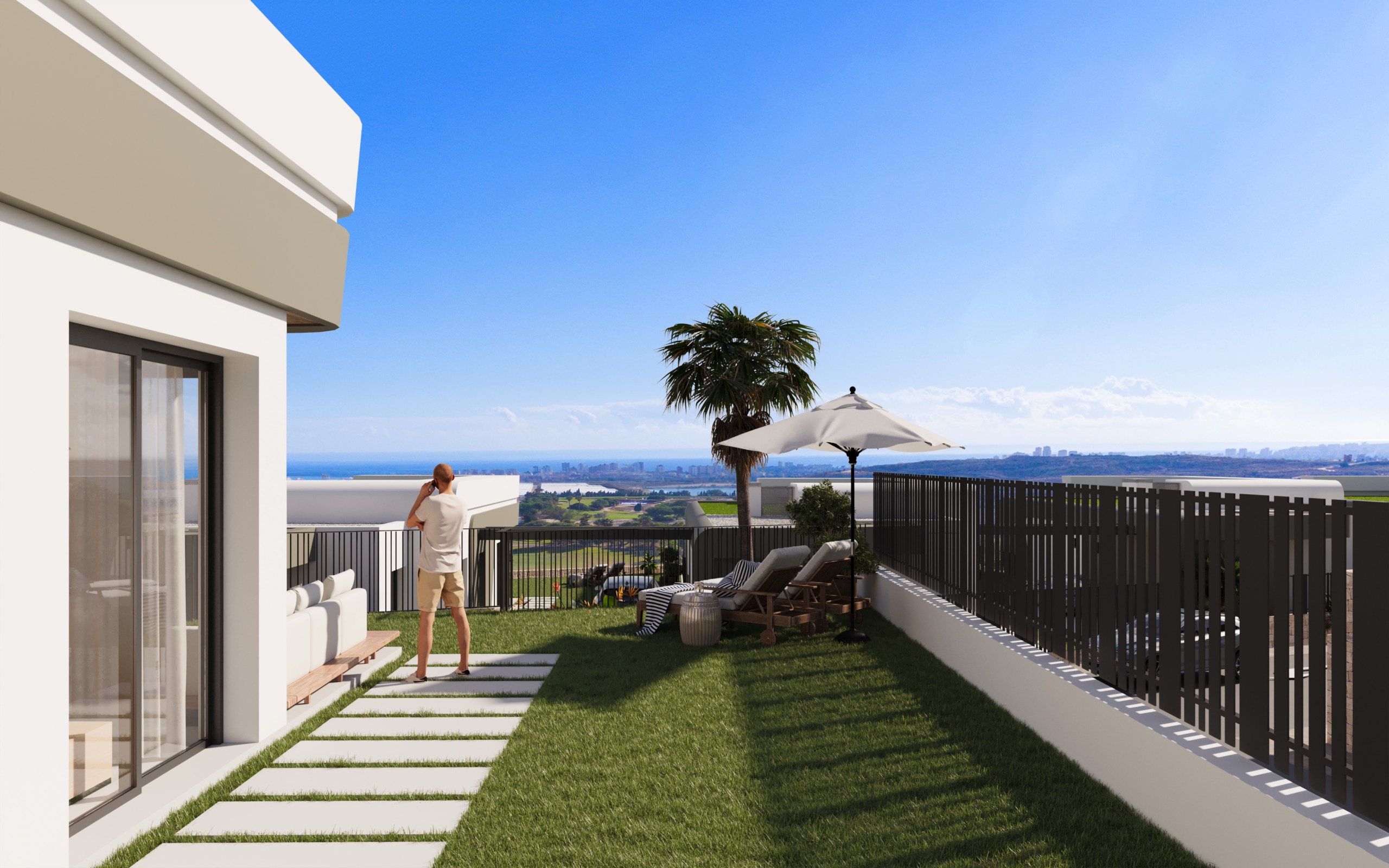Villa independiente de nueva promocion en Alicante con vistas la golf y playa.