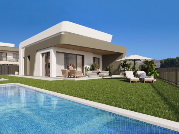 Villa independiente de nueva promocion en Alicante con vistas la golf y playa.