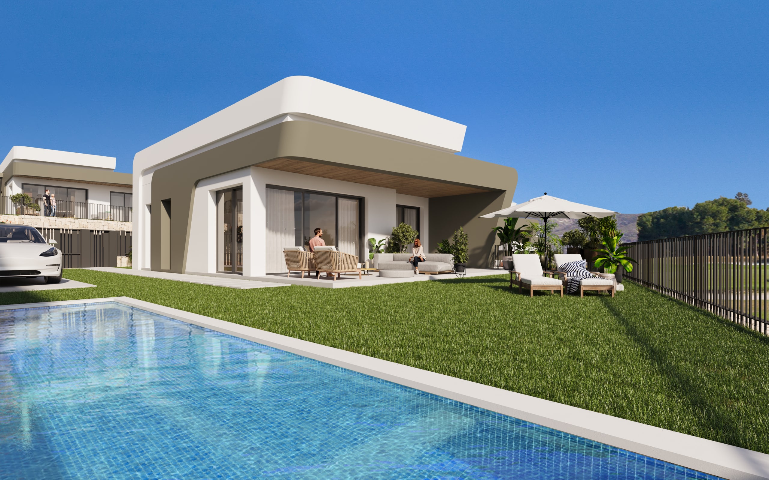 Villa independiente de nueva promocion en Alicante con vistas la golf y playa.